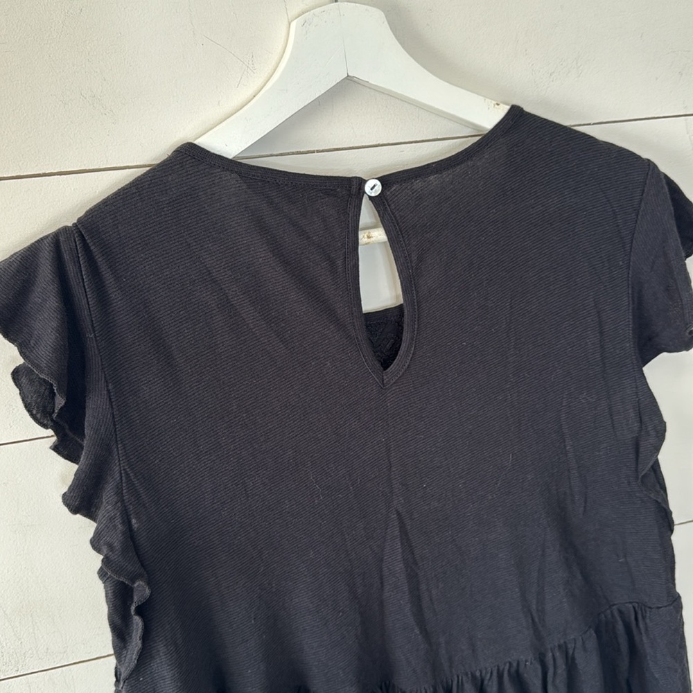 Lucky Brand Black Embroidered Ruffle Short Sleeve Blouse Size Small - Picture 5 of 7